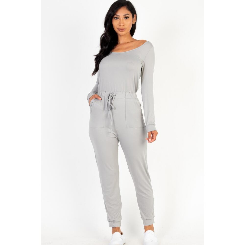 HackleBee | Ultimate Gray Tie Waist Long Sleeve Jumpsuit Size S, M, L